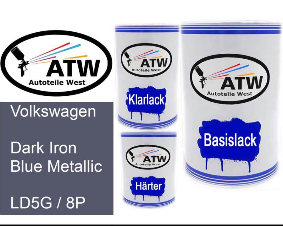 Volkswagen, Dark Iron Blue Metallic, LD5G / 8P: 500ml Lackdose + 500ml Klarlack + 250ml Härter - Set, von ATW Autoteile West.